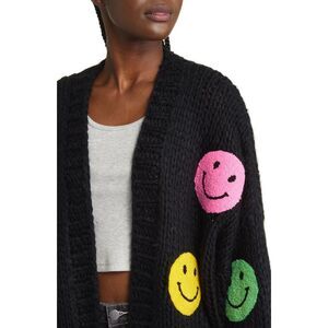 Dressed in LALA Black Cardigan with Smiley Faces